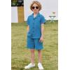 Arshiner Toddler Boys 2 Piece Summer Outfits Waffle Knit Short Sleeve Button Down Shirt & Casual Shorts Sets Size 2-7(Blue)