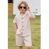 Arshiner Toddler Boys 2 Piece Summer Outfits Waffle Knit Short Sleeve Button Down Shirt & Casual Shorts Sets Size 2-7(Champagne)