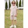 Arshiner Toddler Boys 2 Piece Summer Outfits Waffle Knit Short Sleeve Button Down Shirt & Casual Shorts Sets Size 2-7(Champagne)
