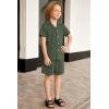 Arshiner Toddler Boys 2 Piece Summer Outfits Waffle Knit Short Sleeve Button Down Shirt & Casual Shorts Sets Size 2-7(Deep Army Green)