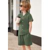 Arshiner Toddler Boys 2 Piece Summer Outfits Waffle Knit Short Sleeve Button Down Shirt & Casual Shorts Sets Size 2-7(Deep Army Green)