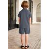 Arshiner Toddler Boys 2 Piece Summer Outfits Waffle Knit Short Sleeve Button Down Shirt & Casual Shorts Sets Size 2-7(Deep Grey)