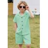 Arshiner Toddler Boys 2 Piece Summer Outfits Waffle Knit Short Sleeve Button Down Shirt & Casual Shorts Sets Size 2-7(Light Green)