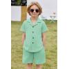Arshiner Toddler Boys 2 Piece Summer Outfits Waffle Knit Short Sleeve Button Down Shirt & Casual Shorts Sets Size 2-7(Light Green)