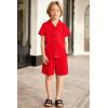 Arshiner Toddler Boys 2 Piece Summer Outfits Waffle Knit Short Sleeve Button Down Shirt & Casual Shorts Sets Size 2-7(Red)