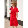 Arshiner Toddler Boys 2 Piece Summer Outfits Waffle Knit Short Sleeve Button Down Shirt & Casual Shorts Sets Size 2-7(Red)