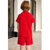 Arshiner Toddler Boys 2 Piece Summer Outfits Waffle Knit Short Sleeve Button Down Shirt & Casual Shorts Sets Size 2-7(Red)