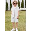Arshiner Toddler Boys 2 Piece Summer Outfits Waffle Knit Short Sleeve Button Down Shirt & Casual Shorts Sets Size 2-7(White)