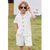 Arshiner Toddler Boys 2 Piece Summer Outfits Waffle Knit Short Sleeve Button Down Shirt & Casual Shorts Sets Size 2-7(White)