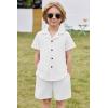 Arshiner Toddler Boys 2 Piece Summer Outfits Waffle Knit Short Sleeve Button Down Shirt & Casual Shorts Sets Size 2-7(White)