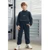 Arshiner Toddler Boys Letter Embroidery Half Zip Sweatshirt & Pants Set Fuzzy Fleece Fall Winter Outfits 2~6 Years(Navy Blue)
