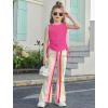 Arshiner Toddler Girl Clothes 2 Piece Outfits Side Adjustable Drawstrings Tank Tops and Flare Leggings Pant Set(Hot Pink Strips)