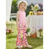 Arshiner Toddler Girl Clothes 2 Piece Outfits Side Adjustable Drawstrings Tank Tops and Flare Leggings Pant Set(Pink Floral)