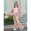 Arshiner Toddler Girl Clothes 2 Piece Outfits Side Adjustable Drawstrings Tank Tops and Flare Leggings Pant Set(Pink Stripe)