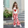 Arshiner Toddler Girl Clothes 2 Piece Outfits Side Adjustable Drawstrings Tank Tops and Flare Leggings Pant Set(Red Heart)