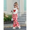 Arshiner Toddler Girl Clothes 2 Piece Outfits Side Adjustable Drawstrings Tank Tops and Flare Leggings Pant Set(Red Heart)