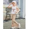 Arshiner Toddler Girl Clothes 2 Piece Outfits Side Adjustable Drawstrings Tank Tops and Flare Leggings Pant Set(White Brown)