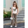 Arshiner Toddler Girl Clothes 2 Piece Outfits Side Adjustable Drawstrings Tank Tops and Flare Leggings Pant Set(White Leopard)