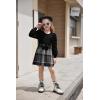 Arshiner Toddler Girl Skirt Set 2Pcs Outfits Puff Sleeve Knit Tops and Flared Mini Skirts with Bowknot Kids Cute Clothes 1-6(Black&white Plaid)