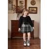 Arshiner Toddler Girl Skirt Set 2Pcs Outfits Puff Sleeve Knit Tops and Flared Mini Skirts with Bowknot Kids Cute Clothes 1-6(Black&white Plaid)