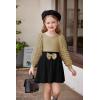 Arshiner Toddler Girl Skirt Set 2Pcs Outfits Puff Sleeve Knit Tops and Flared Mini Skirts with Bowknot Kids Cute Clothes 1-6(Brown&black)