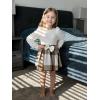 Arshiner Toddler Girl Skirt Set 2Pcs Outfits Puff Sleeve Knit Tops and Flared Mini Skirts with Bowknot Kids Cute Clothes 1-6(White&brown)