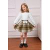 Arshiner Toddler Girl Skirt Set 2Pcs Outfits Puff Sleeve Knit Tops and Flared Mini Skirts with Bowknot Kids Cute Clothes 1-6(White&brown)
