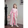 Arshiner Toddler Girl Skirt Set 2Pcs Outfits Puff Sleeve Knit Tops and Flared Mini Skirts with Bowknot Kids Cute Clothes 1-6(White&pink)
