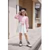 Arshiner Toddler Girl Skirt Set 2Pcs Outfits Puff Sleeve Knit Tops and Flared Mini Skirts with Bowknot Kids Cute Clothes 1-6(White&pink)
