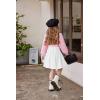Arshiner Toddler Girl Skirt Set 2Pcs Outfits Puff Sleeve Knit Tops and Flared Mini Skirts with Bowknot Kids Cute Clothes 1-6(White&pink)