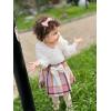 Arshiner Toddler Girl Skirt Set 2Pcs Outfits Puff Sleeve Knit Tops and Flared Mini Skirts with Bowknot Kids Cute Clothes 1-6(White&pink Plaid)