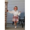 Arshiner Toddler Girl Skirt Set 2Pcs Outfits Puff Sleeve Knit Tops and Flared Mini Skirts with Bowknot Kids Cute Clothes 1-6(White&pink Plaid)