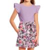 Arshiner Toddler Girl’s Skirt Sets Summer 2 Pieces Outfits Ruffle Sleeveless Tops and Belt Skirts with Pocket Clothing Set(Purple&floral)