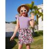 Arshiner Toddler Girl’s Skirt Sets Summer 2 Pieces Outfits Ruffle Sleeveless Tops and Belt Skirts with Pocket Clothing Set(Purple&floral)