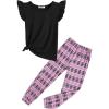 Arshiner 2 Piece Girl Clothes Outfits Spring Summer Ruffle Trim Tank Top Shirts and Pant Set with Pockets(Multicolor)