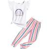 Arshiner 2 Piece Girl Clothes Outfits Spring Summer Ruffle Trim Tank Top Shirts and Pant Set with Pockets(White-color Stripes)
