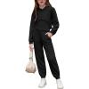 Arshiner 3 Piece Girls Jogger Set Sweatsuits Crop Sweatshirt Hoodie Adjustable Cami Top and Sweatpants(Black)