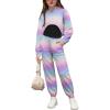 Arshiner 3 Piece Girls Jogger Set Sweatsuits Crop Sweatshirt Hoodie Adjustable Cami Top and Sweatpants(Blue Pink-tie Dye)