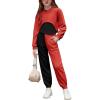 Arshiner 3 Piece Girls Jogger Set Sweatsuits Crop Sweatshirt Hoodie Adjustable Cami Top and Sweatpants(Red)