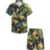 Arshiner Boys 2 Piece Outfits Hawaiian Shorts Sets Button Down Shirt and Shorts Summer Beach Clothes for 2-12 Years(Black – Yellow & Green Leaf Print)