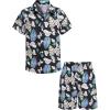 Arshiner Boys 2 Piece Outfits Hawaiian Shorts Sets Button Down Shirt and Shorts Summer Beach Clothes for 2-12 Years(Dark Blue – Leaf Print)