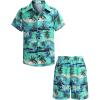Arshiner Boys 2 Piece Outfits Hawaiian Shorts Sets Button Down Shirt and Shorts Summer Beach Clothes for 2-12 Years(Green – Palm Tree)