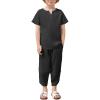 Arshiner Boy’s 2 Pieces Clothes Set Henley Shirt Short Sleeve and Pants Wide Leg Baggy Summer Casual Outfits(Black)