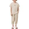 Arshiner Boy’s 2 Pieces Clothes Set Henley Shirt Short Sleeve and Pants Wide Leg Baggy Summer Casual Outfits(Cream)