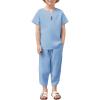 Arshiner Boy’s 2 Pieces Clothes Set Henley Shirt Short Sleeve and Pants Wide Leg Baggy Summer Casual Outfits(Light Blue)
