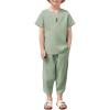 Arshiner Boy’s 2 Pieces Clothes Set Henley Shirt Short Sleeve and Pants Wide Leg Baggy Summer Casual Outfits(Light Green)