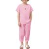 Arshiner Boy’s 2 Pieces Clothes Set Henley Shirt Short Sleeve and Pants Wide Leg Baggy Summer Casual Outfits(Pink)