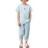 Arshiner Boy’s 2 Pieces Clothes Set Henley Shirt Short Sleeve and Pants Wide Leg Baggy Summer Casual Outfits(Sky Blue)