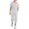 Arshiner Boy’s 2 Pieces Clothes Set Henley Shirt Short Sleeve and Pants Wide Leg Baggy Summer Casual Outfits(White)