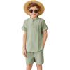 Arshiner Boy’s 2 Pieces Linen Sets Short Sleeve Henley Shirt and Shorts Summer Beach Matching Outfits 5-12 Years(Light Green)